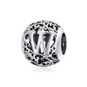 (imagen para) Charm Pandora estilo flor abierta con letra W - SCC1444-W