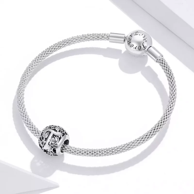 (imagen para) Charm Pandora estilo flor calada con letra T - SCC1444-T - Ver 3