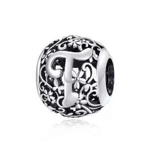 (imagen para) Charm Pandora estilo flor calada con letra T - SCC1444-T