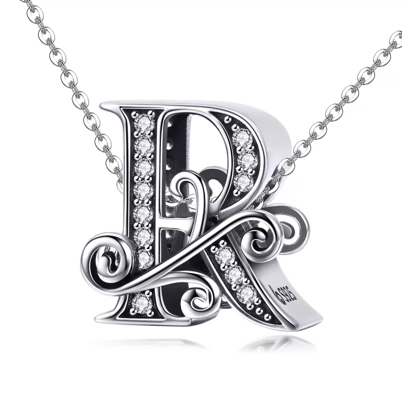 (imagen para) Charm Pandora estilo flor con letra R, pavé brillante - BSC030-R - Ver 2