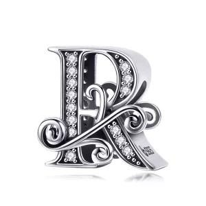 (imagen para) Charm Pandora estilo flor con letra R, pavé brillante - BSC030-R