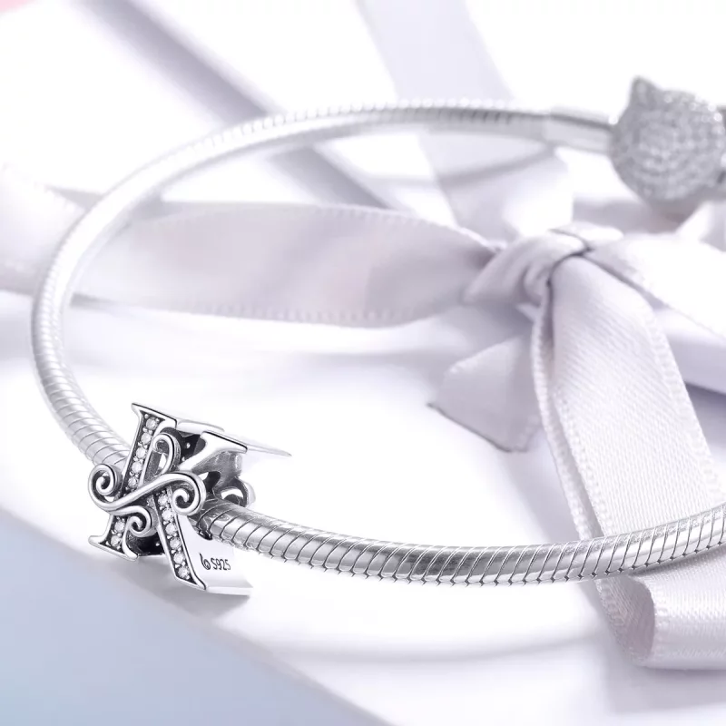 (imagen para) Charm Pandora Style Sparkling Pavé Flor Letra K - BSC030-K - Ver 3