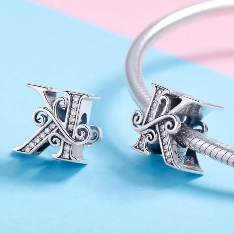 (imagen para) Charm Pandora Style Sparkling Pavé Flor Letra K - BSC030-K - Ver 4