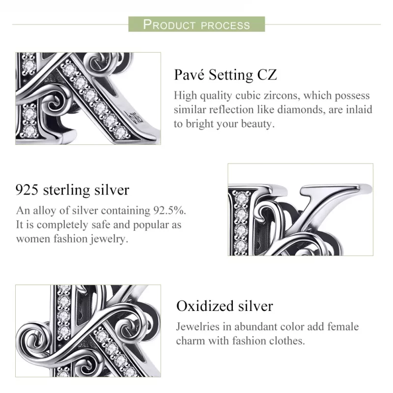 (imagen para) Charm Pandora Style Sparkling Pavé Flor Letra K - BSC030-K - Ver 6