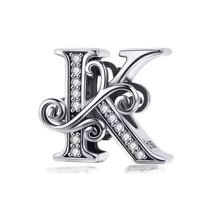 (imagen para) Charm Pandora Style Sparkling Pavé Flor Letra K - BSC030-K