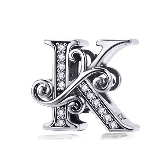 (imagen para) Charm Pandora Style Sparkling Pavé Flor Letra K - BSC030-K