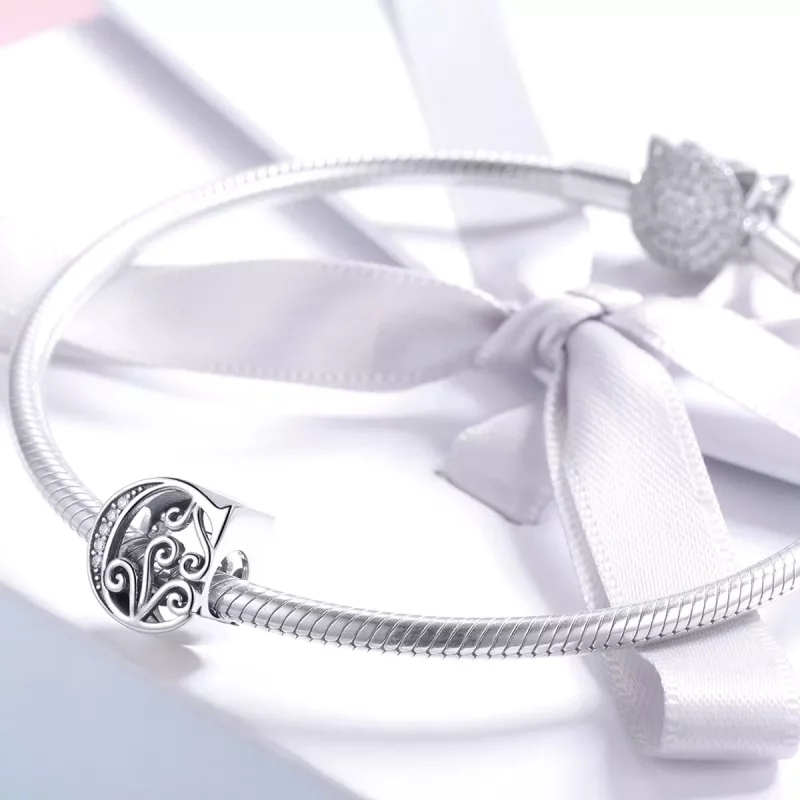 (imagen para) Encanto de letra C con flores brillantes estilo Pandora - BSC030-C - Ver 3