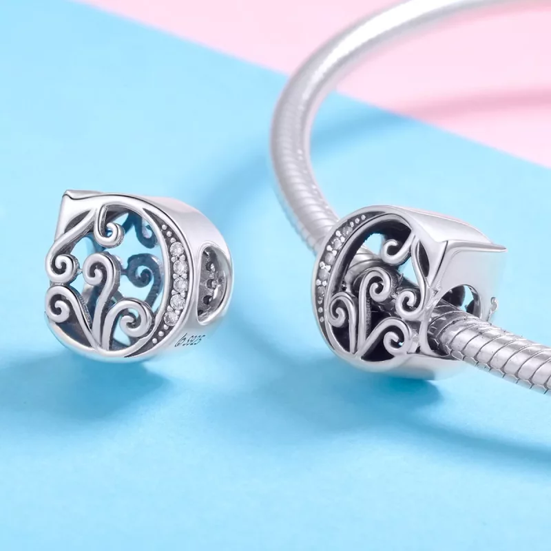 (imagen para) Encanto de letra C con flores brillantes estilo Pandora - BSC030-C - Ver 4