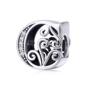 (imagen para) Encanto de letra C con flores brillantes estilo Pandora - BSC030-C