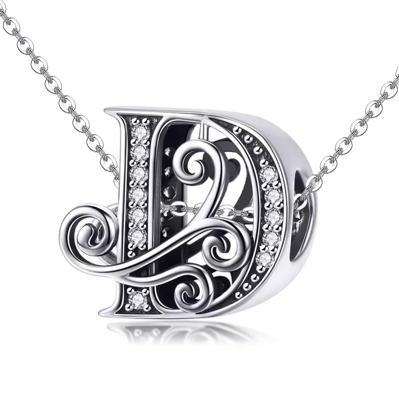 (imagen para) Encanto de letra D con brillantes pavé estilo Pandora - BSC030-D - Ver 2