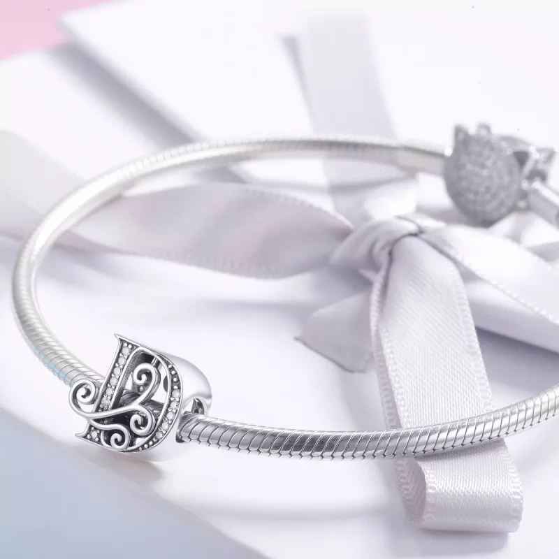 (imagen para) Encanto de letra D con brillantes pavé estilo Pandora - BSC030-D - Ver 3