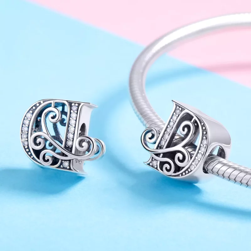 (imagen para) Encanto de letra D con brillantes pavé estilo Pandora - BSC030-D - Ver 4