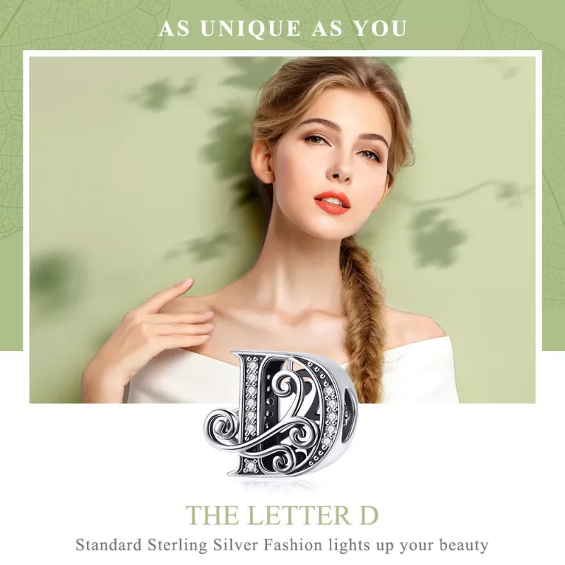 (imagen para) Encanto de letra D con brillantes pavé estilo Pandora - BSC030-D - Ver 7