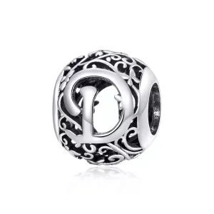 Encanto de letra D Pandora Style con diseño de flores caladas - SCC1444-D (imagen para) Encanto de letra D Pandora Style con diseño de flores caladas - SCC1444-D