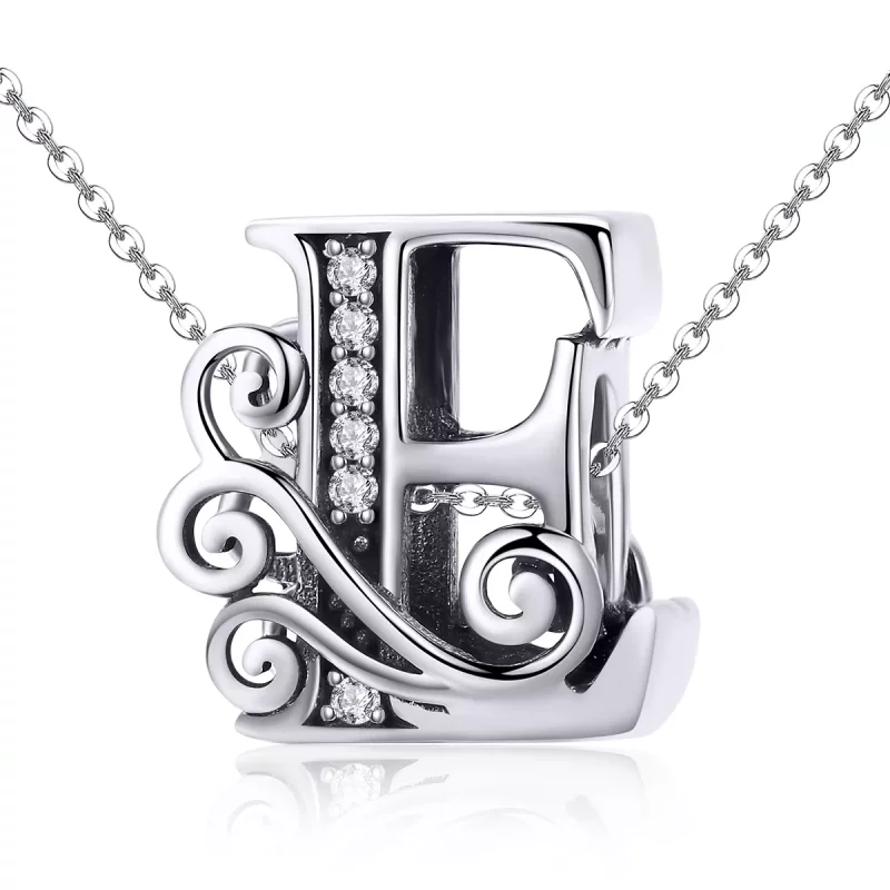 (imagen para) Encanto de letra E con flores brillantes estilo Pandora - BSC030-E - Ver 2