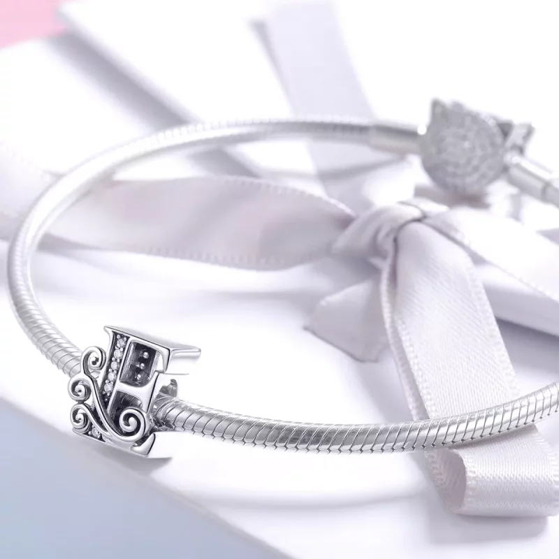 (imagen para) Encanto de letra E con flores brillantes estilo Pandora - BSC030-E - Ver 3