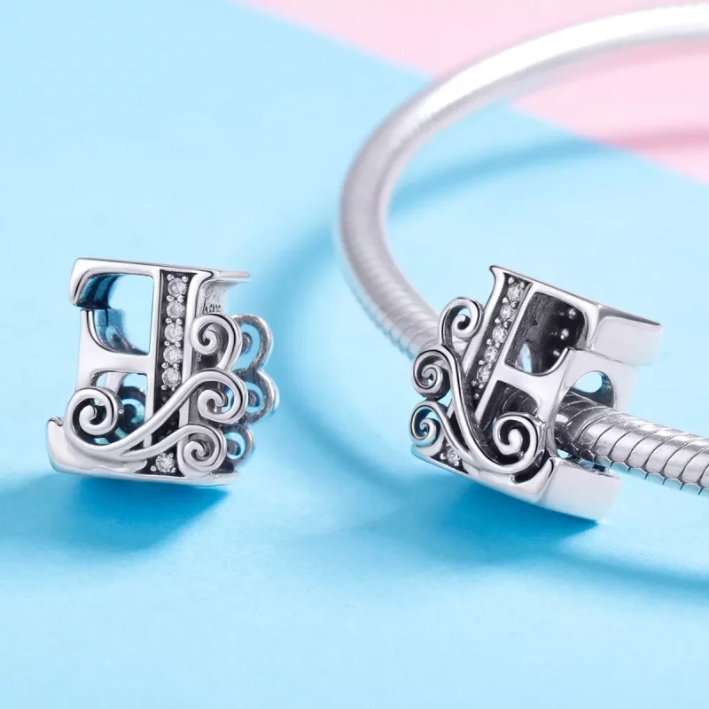 (imagen para) Encanto de letra E con flores brillantes estilo Pandora - BSC030-E - Ver 4
