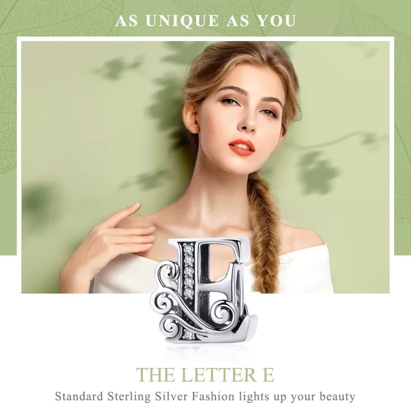 (imagen para) Encanto de letra E con flores brillantes estilo Pandora - BSC030-E - Ver 7