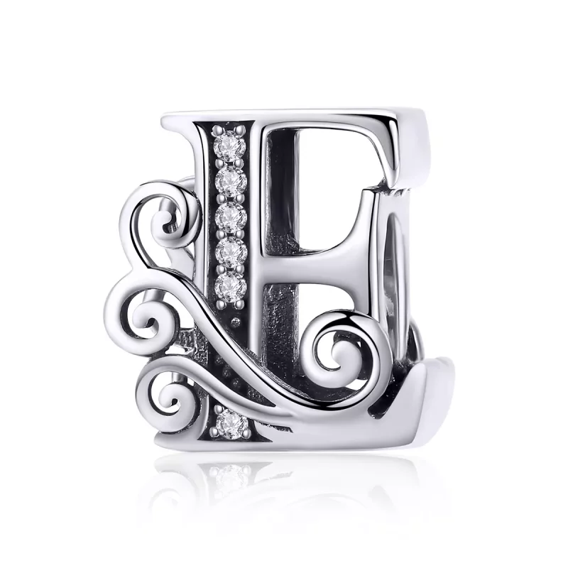 (imagen para) Encanto de letra E con flores brillantes estilo Pandora - BSC030-E