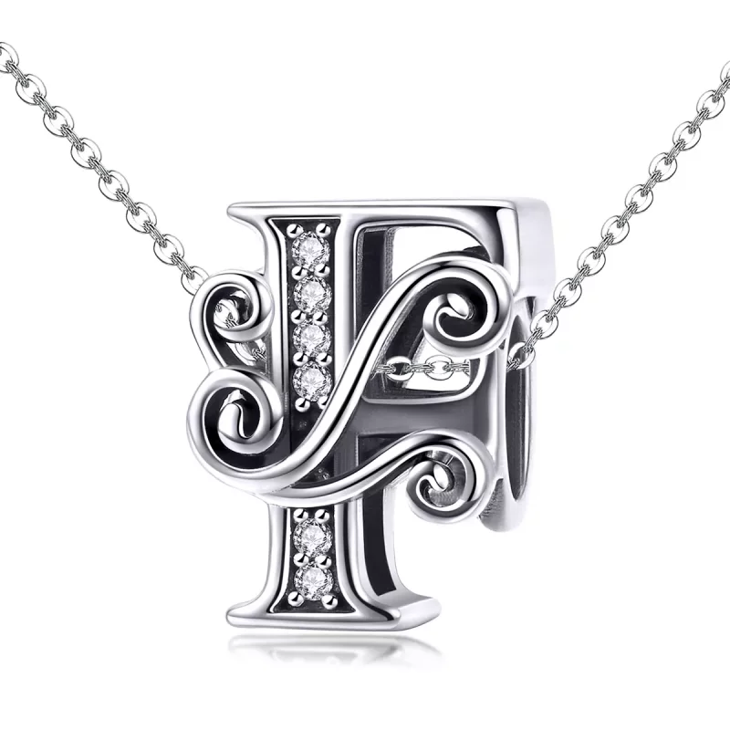 (imagen para) Encanto de letra F con forma de flor brillante estilo Pandora con pavé - BSC030- - Ver 2