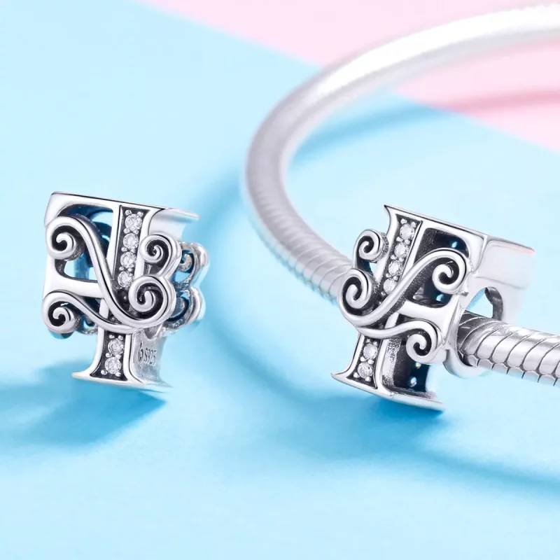 (imagen para) Encanto de letra F con forma de flor brillante estilo Pandora con pavé - BSC030- - Ver 4