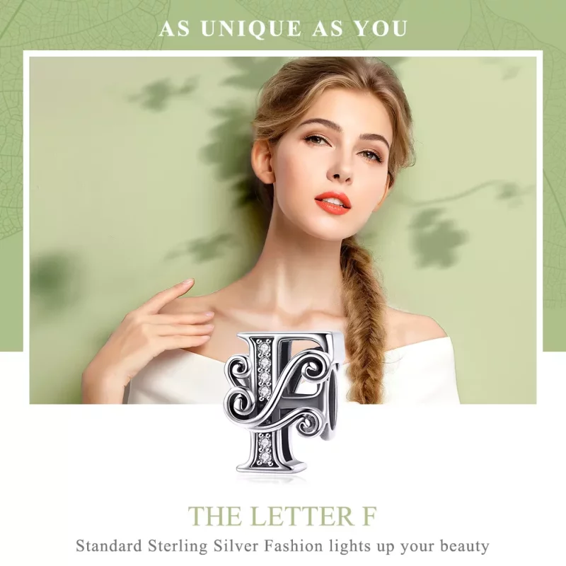 (imagen para) Encanto de letra F con forma de flor brillante estilo Pandora con pavé - BSC030- - Ver 7