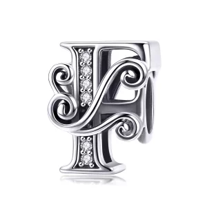 (imagen para) Encanto de letra F con forma de flor brillante estilo Pandora con pavé - BSC030-F