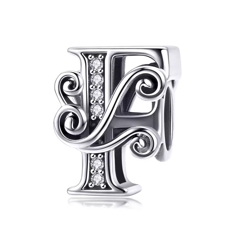 (imagen para) Encanto de letra F con forma de flor brillante estilo Pandora con pavé - BSC030-F