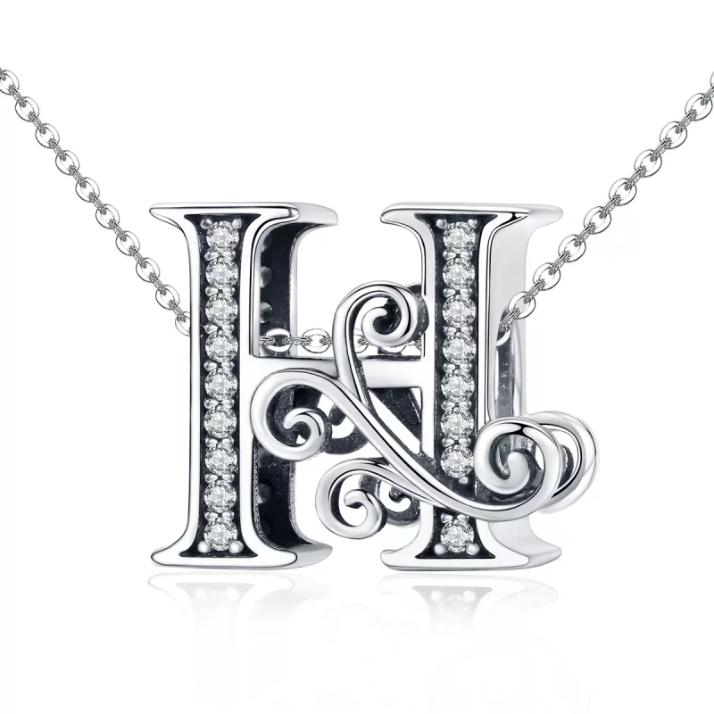 (imagen para) Encanto de letra H con brillantes estilo Pandora Style Sparkling Pavé Flower - B - Ver 2