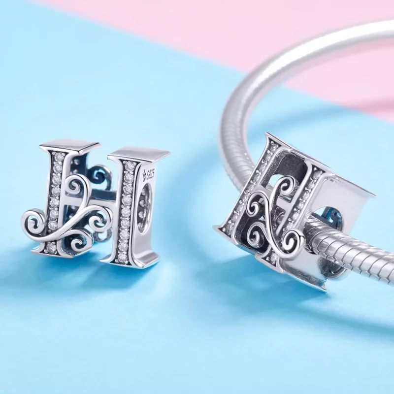 (imagen para) Encanto de letra H con brillantes estilo Pandora Style Sparkling Pavé Flower - B - Ver 4
