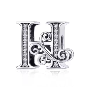 (imagen para) Encanto de letra H con brillantes estilo Pandora Style Sparkling Pavé Flower - BSC030-H