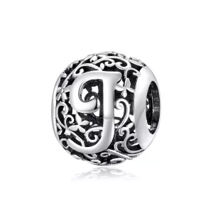 (imagen para) Encanto de letra J con diseño Pandora estilo flor calada - SCC1444-J