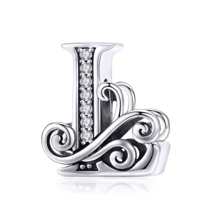 (imagen para) Encanto de letra L con brillantes pavé y diseño de flor estilo Pandora - BSC030-L