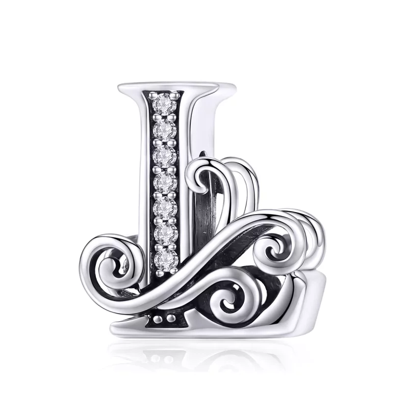 (imagen para) Encanto de letra L con brillantes pavé y diseño de flor estilo Pandora - BSC030-L