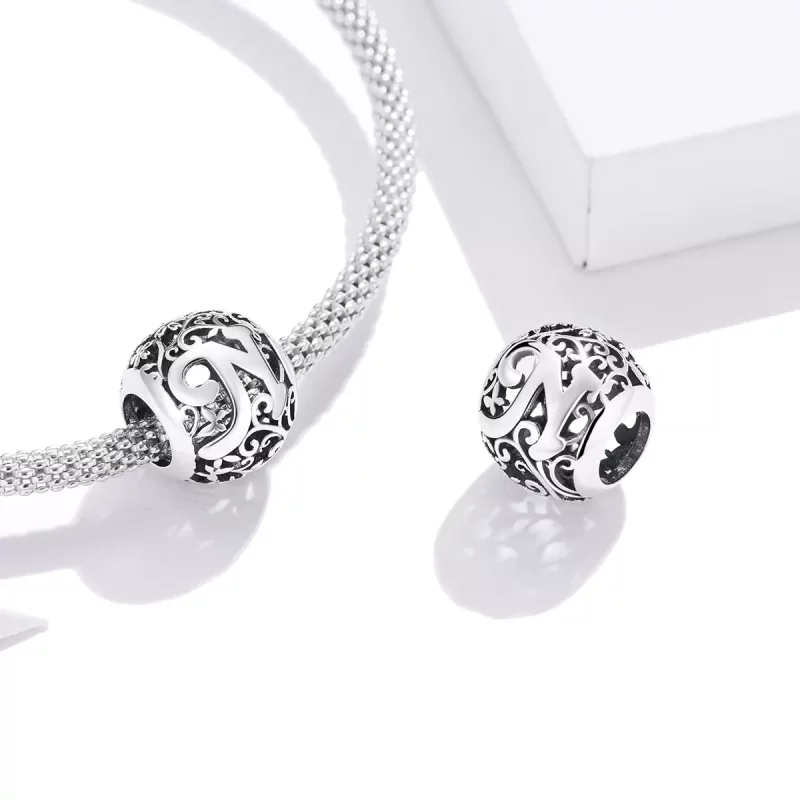 (imagen para) Encanto de letra N con motivo floral calado al estilo de Pandora - SCC1444-N - Ver 4