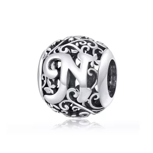 (imagen para) Encanto de letra N con motivo floral calado al estilo de Pandora - SCC1444-N