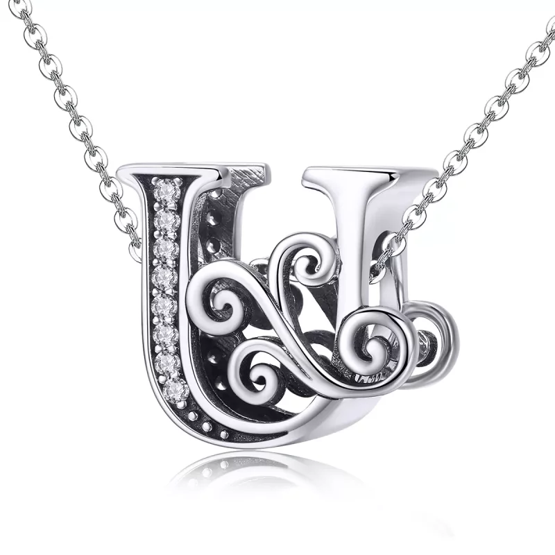 (imagen para) Encanto de letra U con brillantes pavé estilo Pandora - BSC030-U - Ver 2
