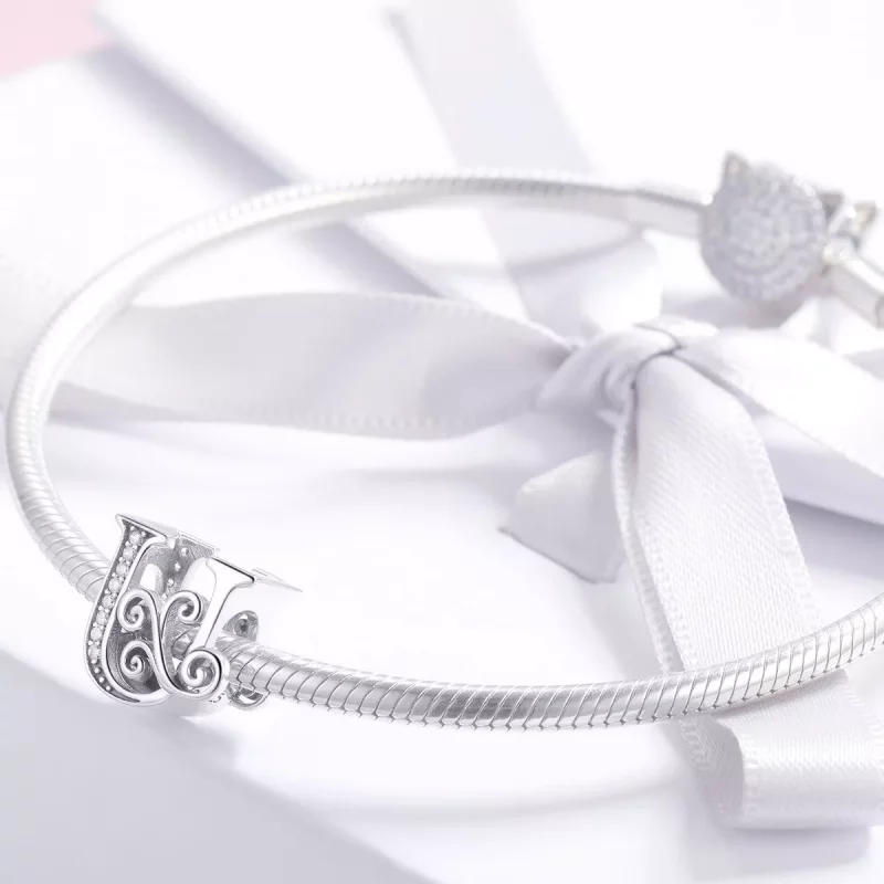(imagen para) Encanto de letra U con brillantes pavé estilo Pandora - BSC030-U - Ver 3