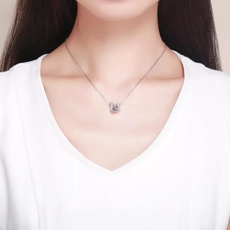 (imagen para) Encanto de letra U con brillantes pavé estilo Pandora - BSC030-U - Ver 5