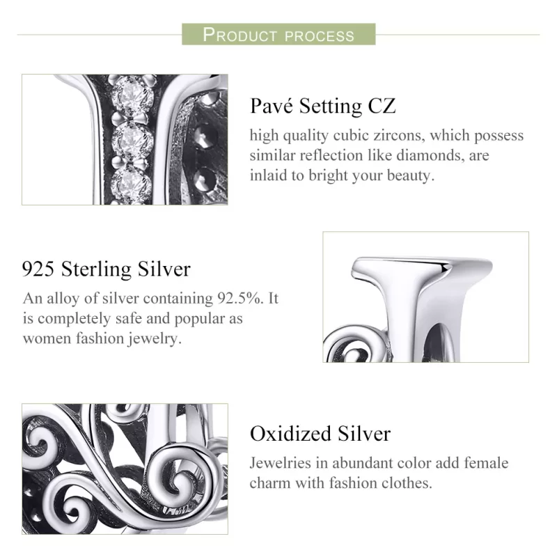(imagen para) Encanto de letra U con brillantes pavé estilo Pandora - BSC030-U - Ver 6