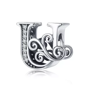 (imagen para) Encanto de letra U con brillantes pavé estilo Pandora - BSC030-U