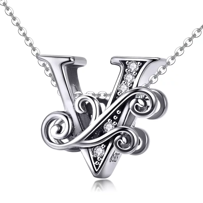 (imagen para) Encanto de Letra V con Pavé Brillante de Estilo Pandora - BSC030-V - Ver 2