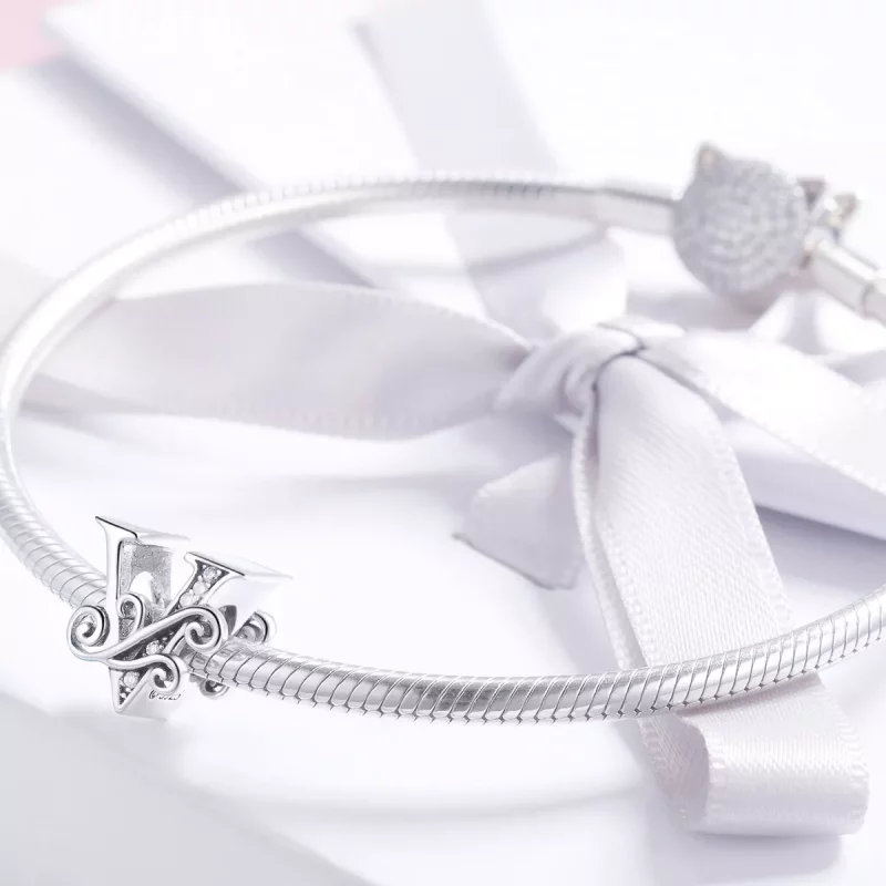 (imagen para) Encanto de Letra V con Pavé Brillante de Estilo Pandora - BSC030-V - Ver 3