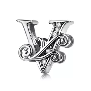 (imagen para) Encanto de Letra V con Pavé Brillante de Estilo Pandora - BSC030-V