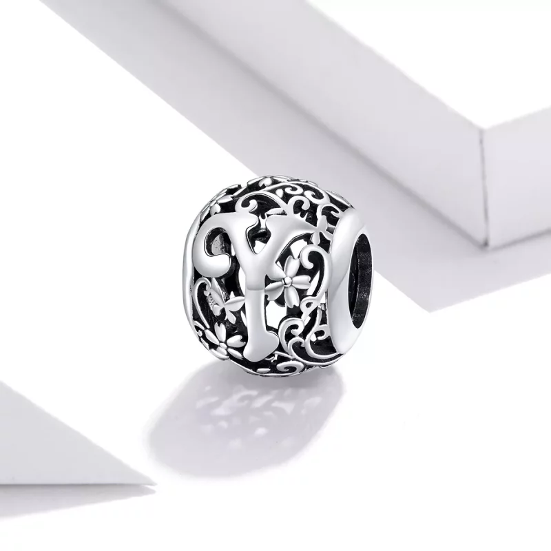 (imagen para) Encanto de letra Y con flores caladas de estilo Pandora - SCC1444-Y - Ver 2