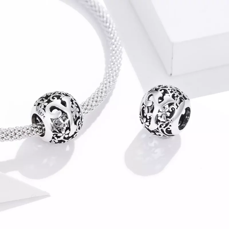 (imagen para) Encanto de letra Y con flores caladas de estilo Pandora - SCC1444-Y - Ver 4