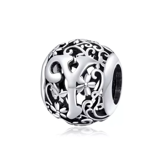 (imagen para) Encanto de letra Y con flores caladas de estilo Pandora - SCC1444-Y