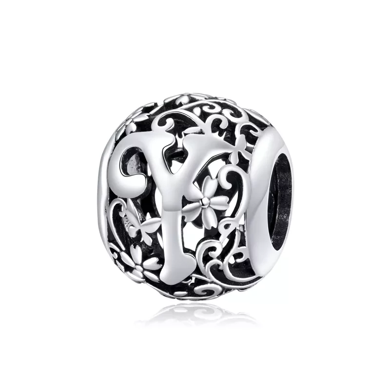 (imagen para) Encanto de letra Y con flores caladas de estilo Pandora - SCC1444-Y