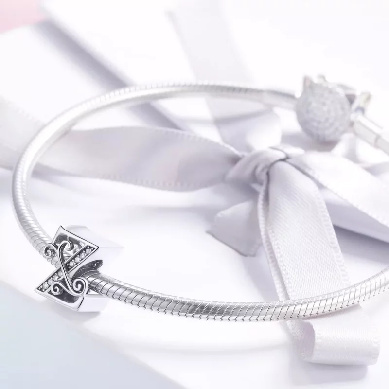 (imagen para) Encanto de letra Z con flores brillantes de estilo Pandora con pavé - BSC030-Z - Ver 3
