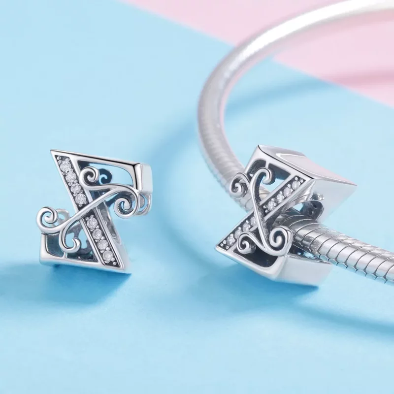(imagen para) Encanto de letra Z con flores brillantes de estilo Pandora con pavé - BSC030-Z - Ver 4